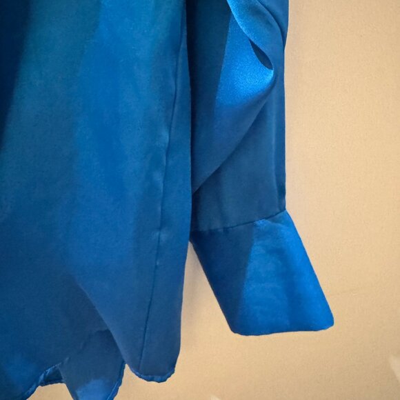 Deep Navy Satin Wide Cuff Button Up Shirt - Picture 3 of 4